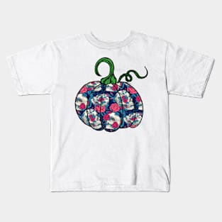 Gothic Halloween Skull and Roses Pumpkin Kids T-Shirt